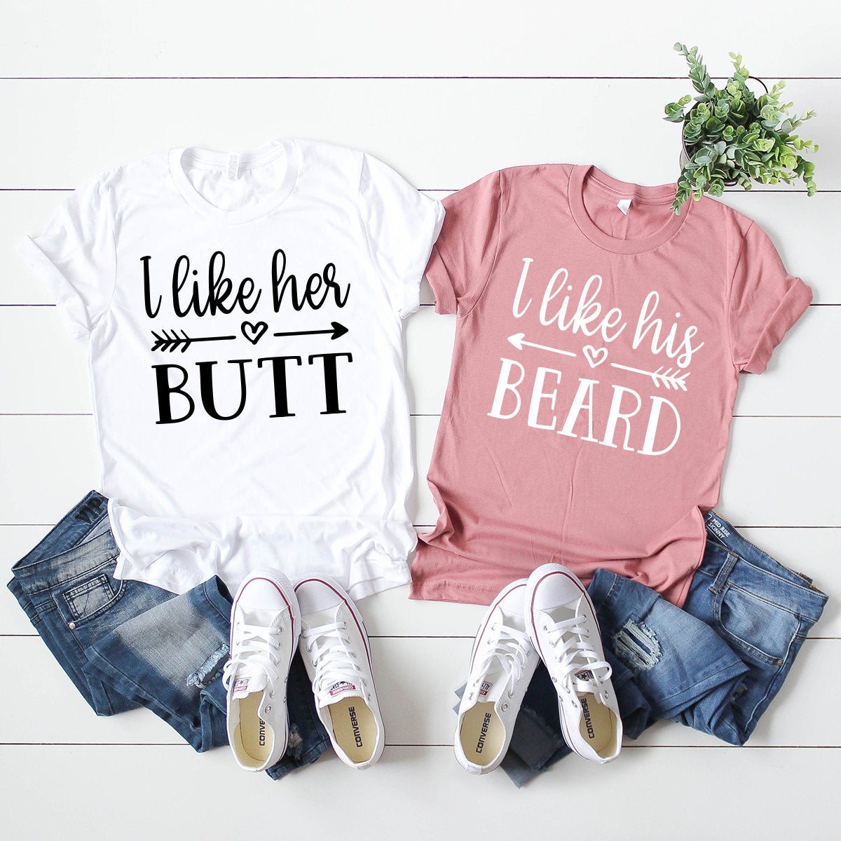 Funny Couple Shirt, I Like Her Butt I Like His Beard Shirt, Matching Couple Shirts, Couples Shirts, Beard And Butt Shirt, Couple T-Shirt - Fastdeliverytees.com