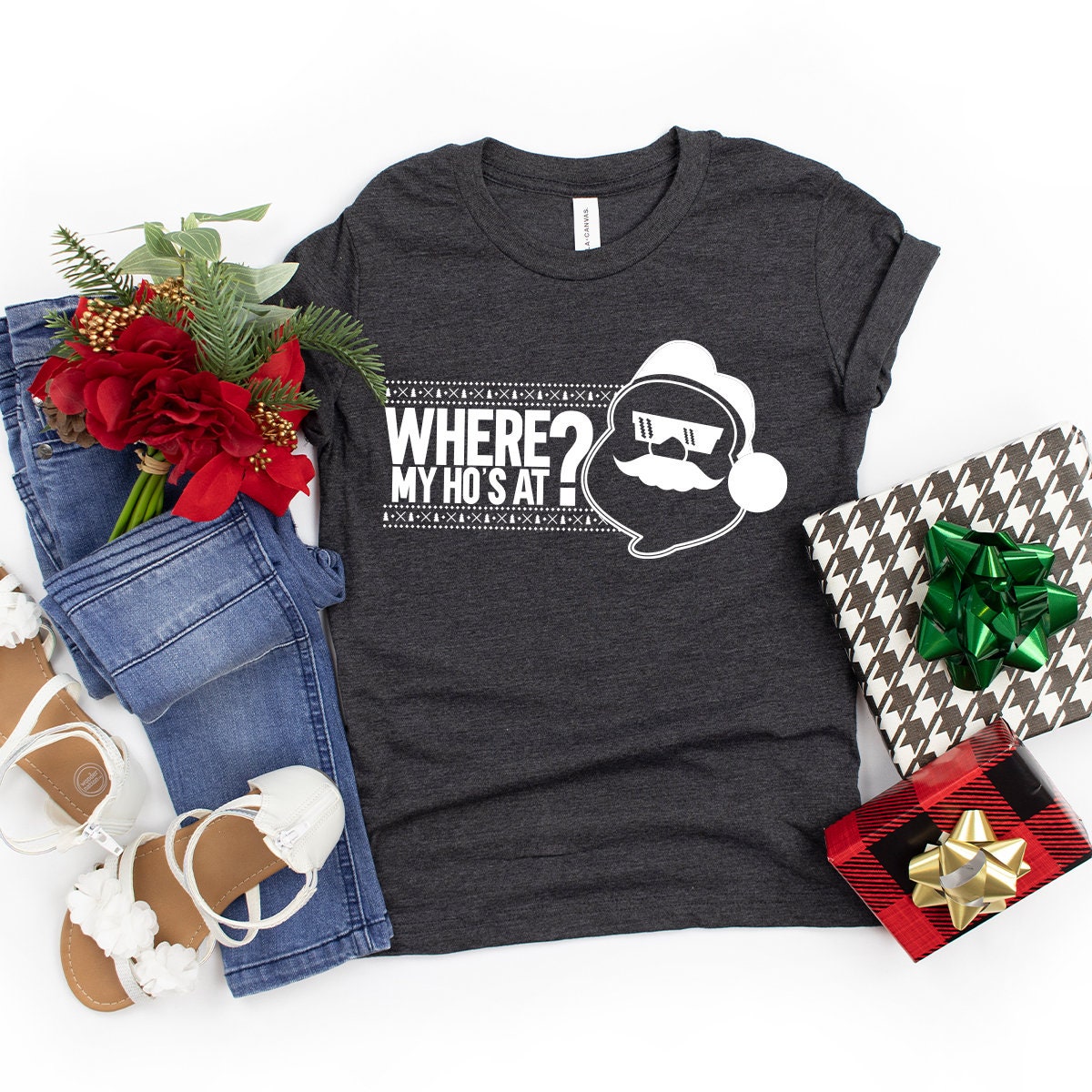 Funny Santa shirt, Christmas Holiday Shirt, Santa Gift Shirt, Santa Graphic Tee, Funny Holiday Shirt, Where My Ho's At Shirt, Xmas Shirts - Fastdeliverytees.com