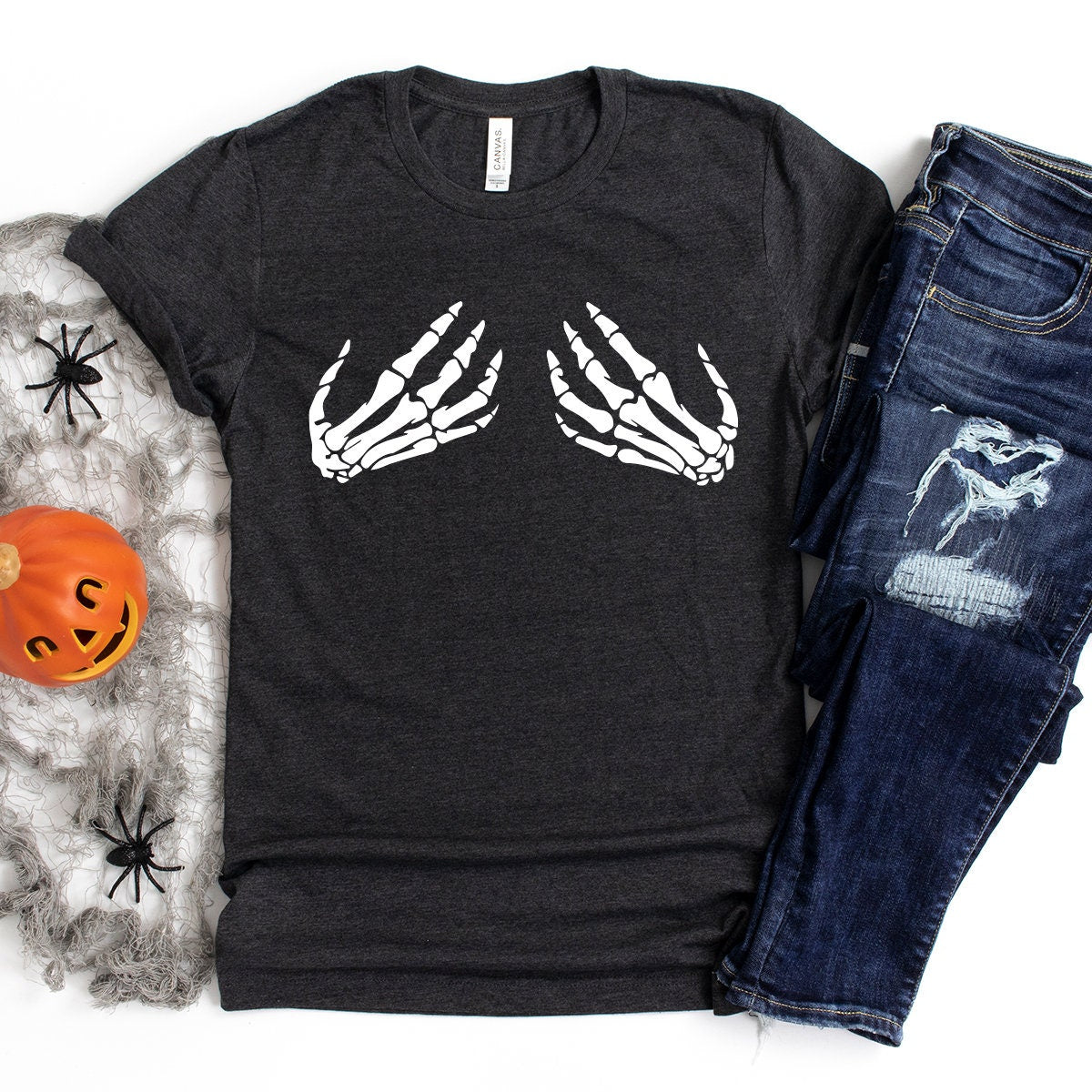 Skeleton Hand T-Shirt, Hand Bra Tshirt, Funny Halloween Shirt, Skeleton Boob Hand Shirt, Halloween Party Shirt, Skeleton Hand Bra Shirt - Fastdeliverytees.com