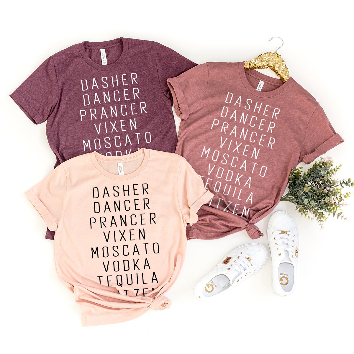 Funny Christmas Shirt, Funny Drinking Shirt, Funny Alcoholic Shirt, Drinking Party Tee, Dasher Dancer Prancer Vixen Moscato Vodka Tequila - Fastdeliverytees.com