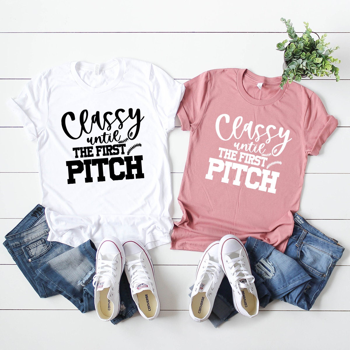 Softball Shirt, Baseball Tee, Classy Until The First Pitch Shirt - Fastdeliverytees.com
