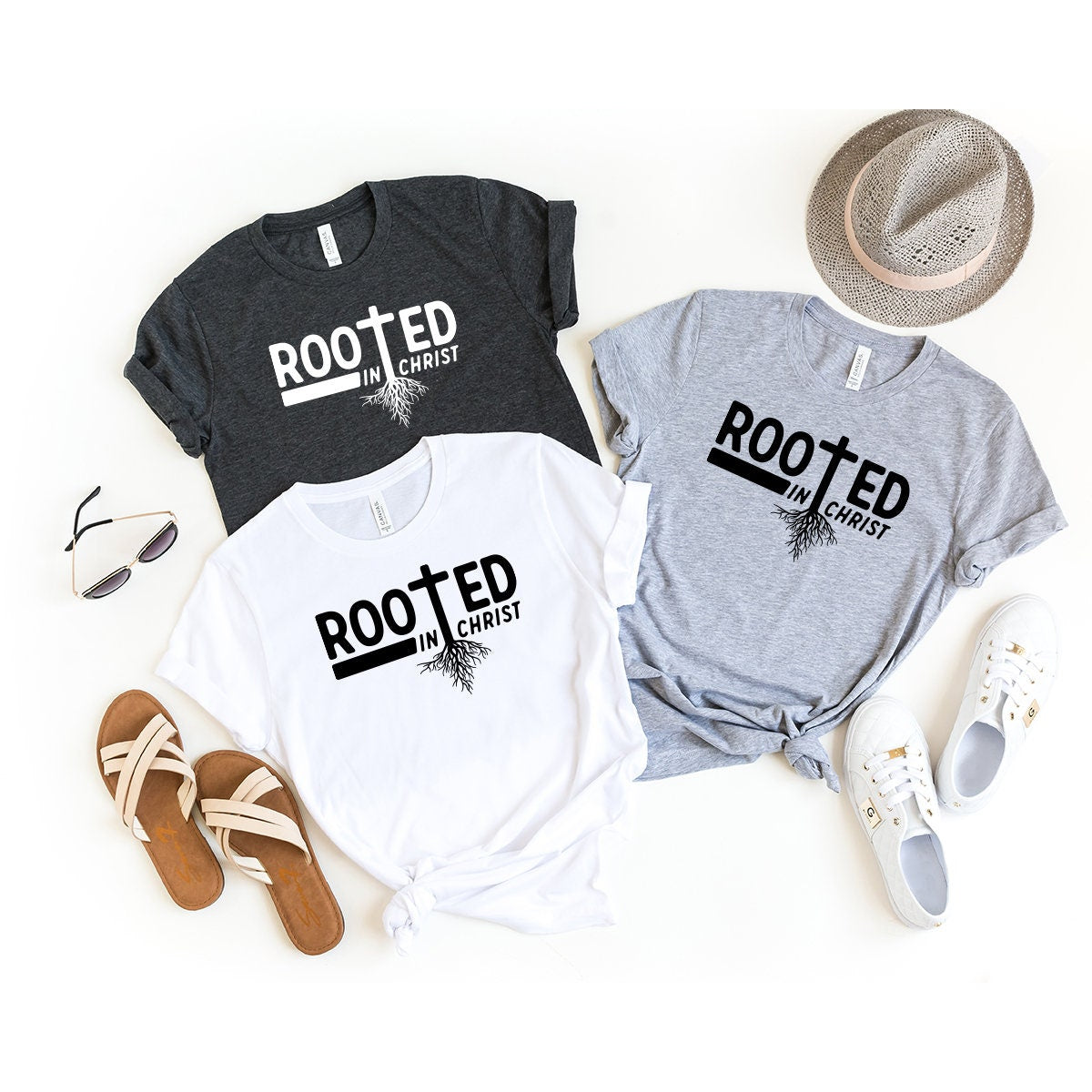 Rooted In Christ T-Shirt, Christian Shirt, Inspirational Shirt, Jesus Cross Shirt, Religious Shirt, Christian Gift, Jesus Cross Graphic Tee - Fastdeliverytees.com