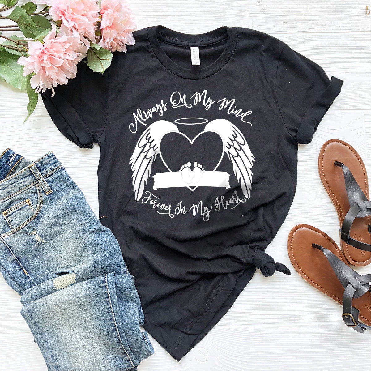 Personalized Memorial T-Shirt, Bereavement Shirt, Rest In Peace Shirt, Remembrance T Shirt, Always On My Mind Forever In My Heart Shirt - Fastdeliverytees.com