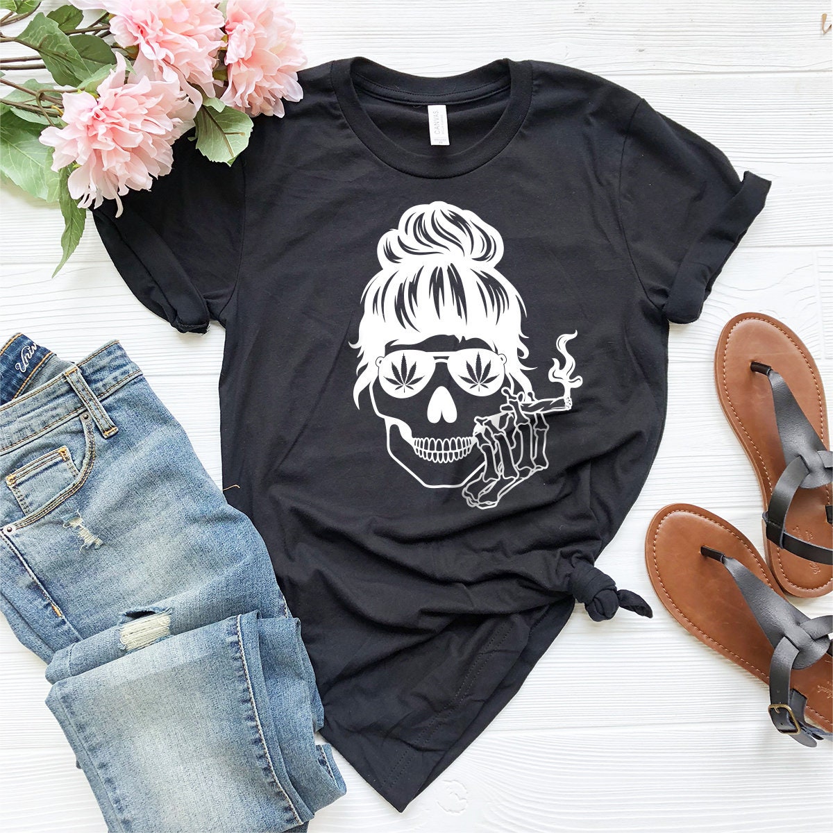Bun Hair Skull Smoking Shirt, Weed Shirt for women, Smoking Skull, Funny Weed T Shirt, Funny Pothead Shirt,Cannabis Shirt,Marijuana Shirt - Fastdeliverytees.com