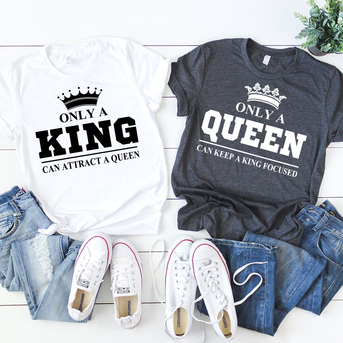 Funny Couples Shirt, Matching Couples Tee, Couple T-Shirt, Only A Queen King Can Attract A Queen, Only A King Can Keep A King Focused Shirt, - Fastdeliverytees.com
