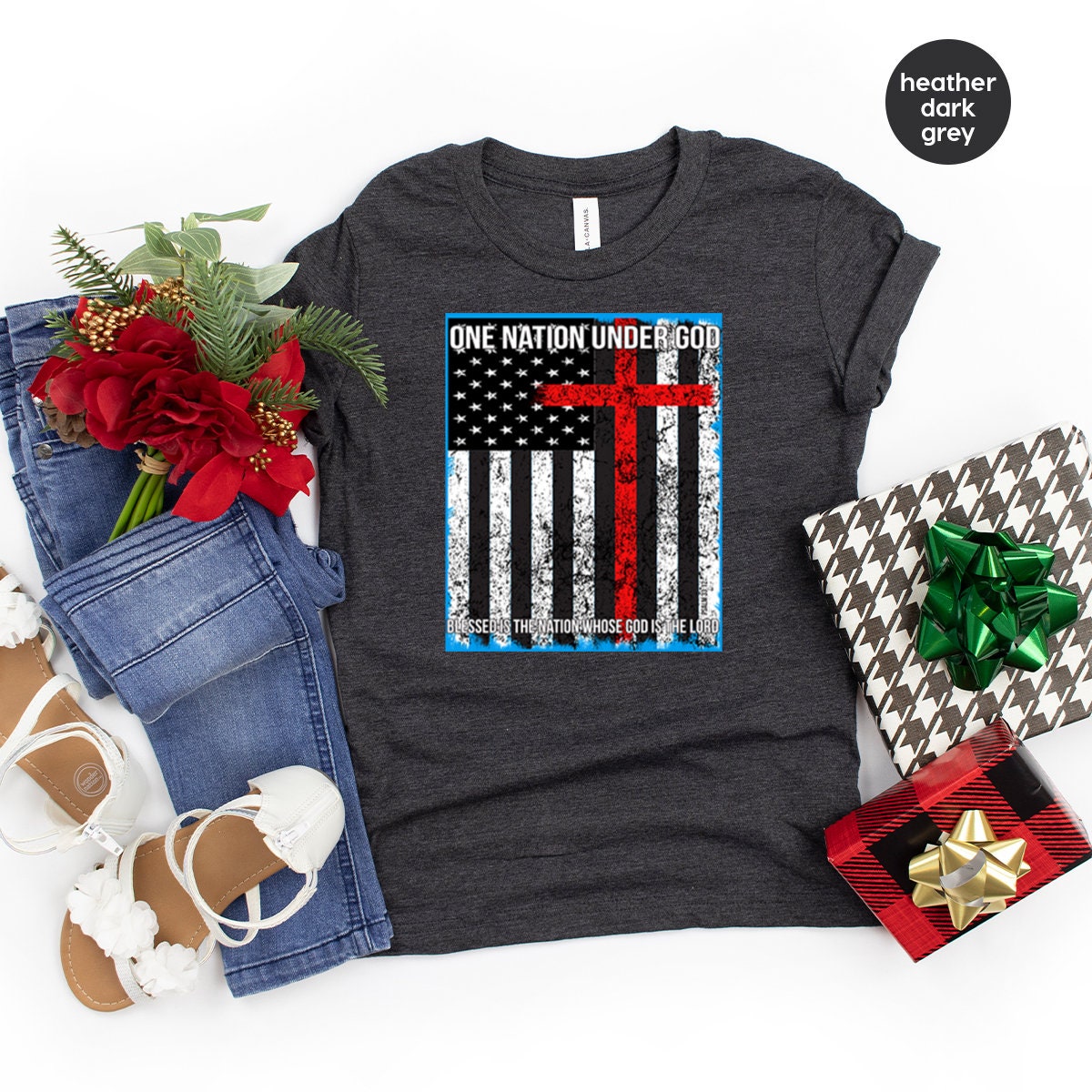 Proud American Shirt, American Flag With Cross Shirt, One Nation Under God Tee, Christian T Shirt,American Pride Tee, Faith God T-Shi - Fastdeliverytees.com