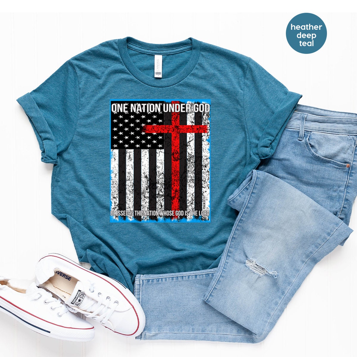 Proud American Shirt, American Flag With Cross Shirt, One Nation Under God Tee, Christian T Shirt,American Pride Tee, Faith God T-Shi - Fastdeliverytees.com