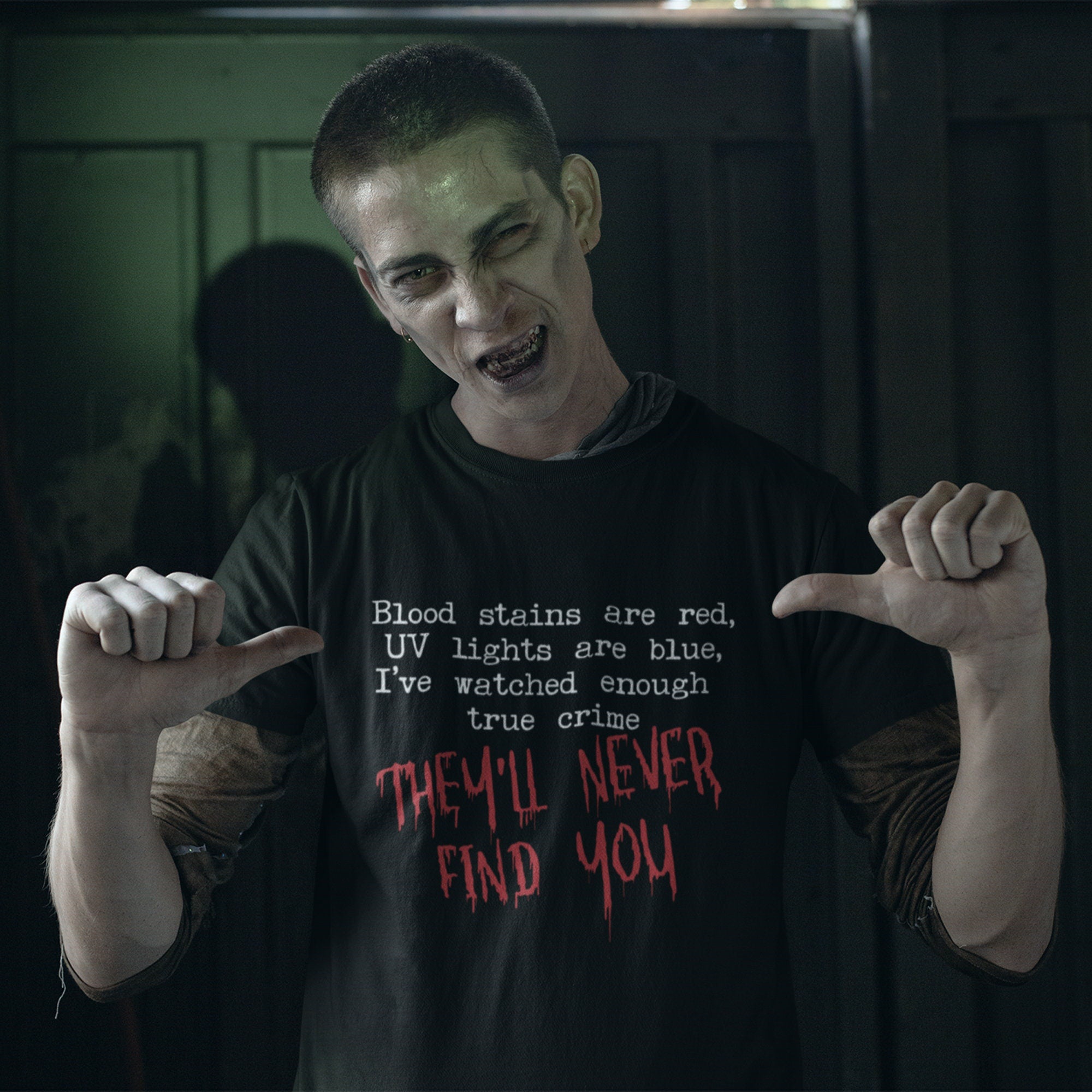 Horror Shirt, Blood Stains Are Red Ultraviolet Lights Are Blue Shirt, Horror Quotes Shirts, Hallowen Day Shirt, Hallowen Gift, Horror Tee - Fastdeliverytees.com