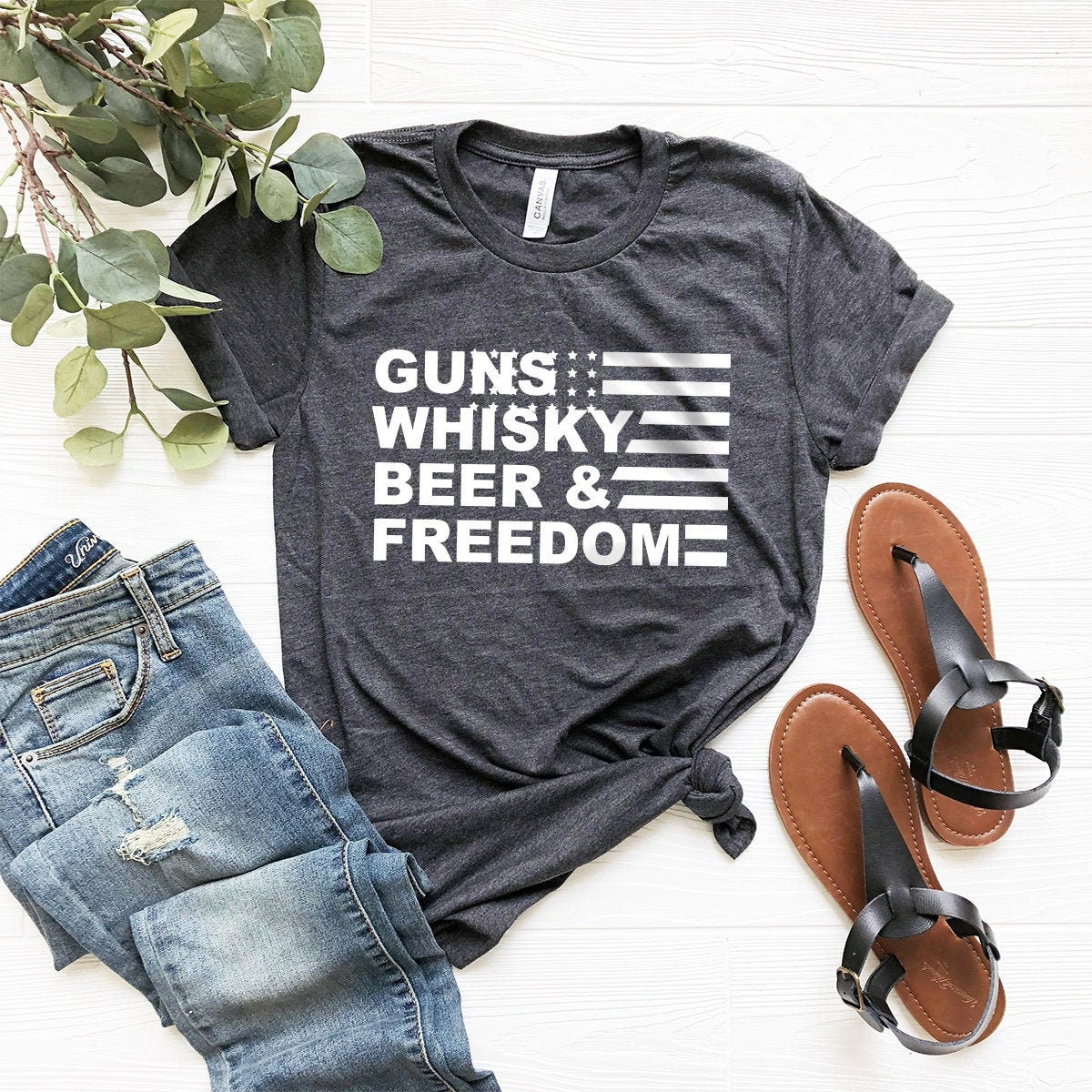 Gun Whisky Beer And Freedom With America Flag Shirt, Guns Lover Shirt, Whisky Lover Tee, Beer Lover Shirt, Freedom Shirt, American Flag Tee - Fastdeliverytees.com