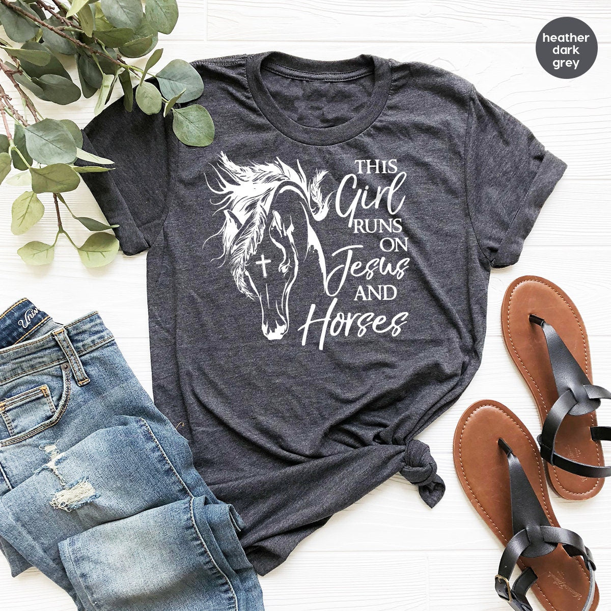 Christian T-Shirt, This Girl Runs On Jesus And Horses Shirt, Horse Lover Shirt, Spiritual Shirt, Farmer Girl Shirt, Religious T Shirt - Fastdeliverytees.com