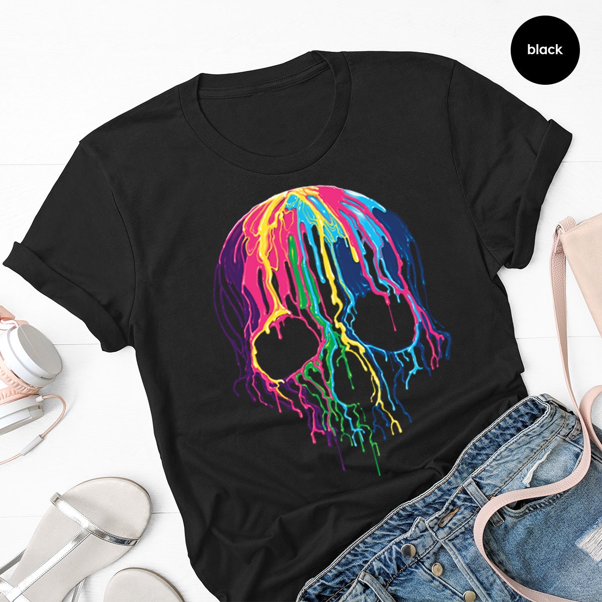 Rainbows Skulls Shirt,Spooky T Shirt,Skulls Shirt,Goth Shirt,Skeleton T Shirt,Skulls Clothing,Trendy Shirt For Women, Aesthetic Shirt - Fastdeliverytees.com