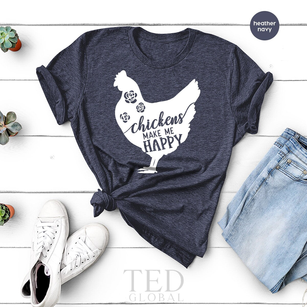 Chicken TShirt, Chicken Lover T Shirt, Funny Chicken Tee, Floral Chicken Shirt, Chicken Make Me Happy, Chicken Farmer Shirt, Farm Mom Shirt - Fastdeliverytees.com