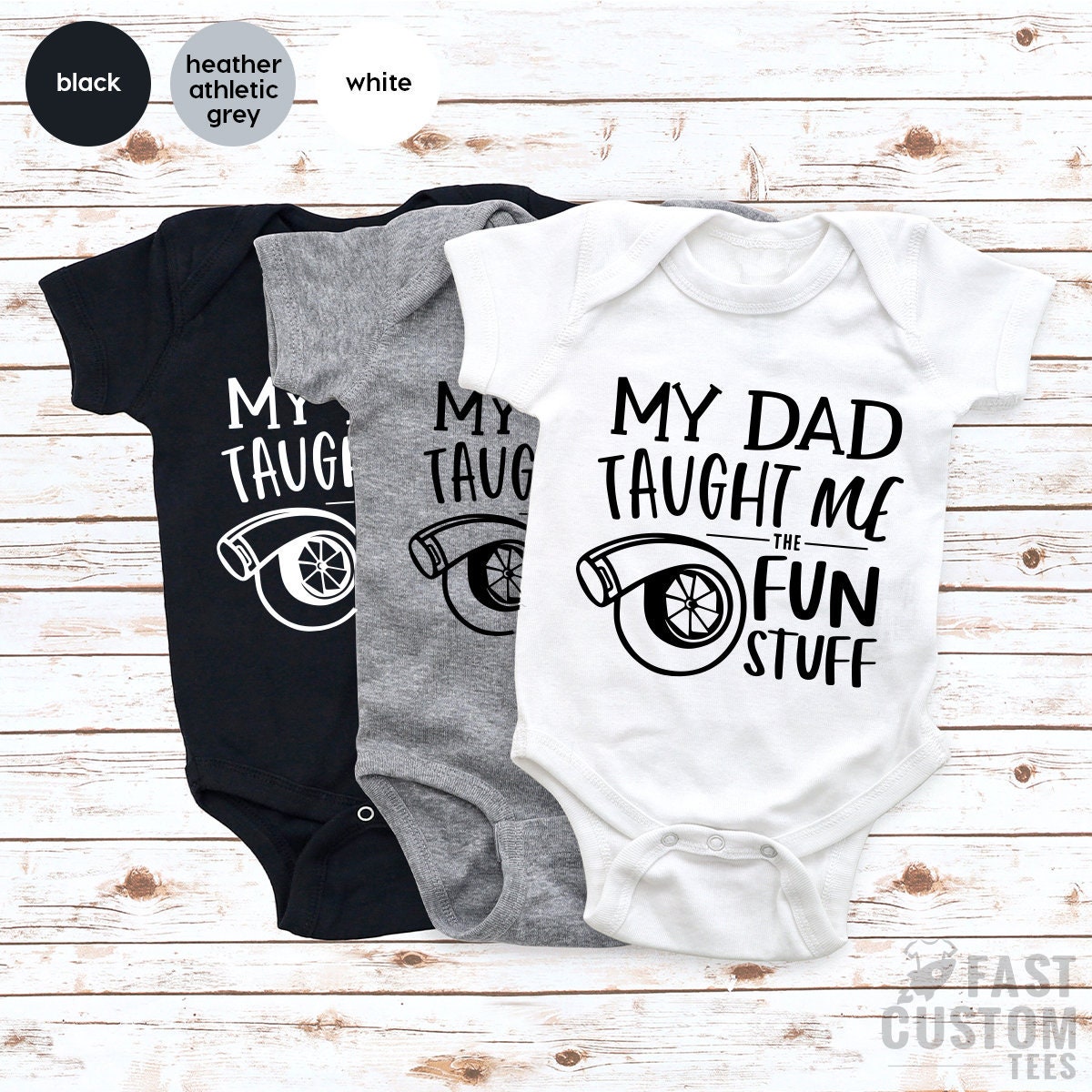 Turbo Baby Shirt, Car Baby Bodysuit, My Dad Taught Me Fun Stuff, Racer Baby Shirt, Racing Baby Bodysuit, Funny Baby Tee, Gift From Dad - Fastdeliverytees.com