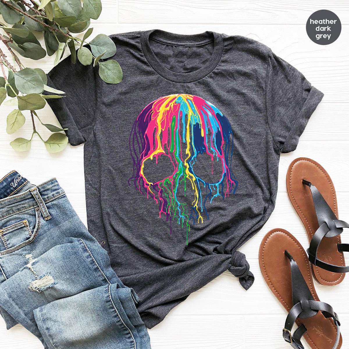 Rainbows Skulls Shirt,Spooky T Shirt,Skulls Shirt,Goth Shirt,Skeleton T Shirt,Skulls Clothing,Trendy Shirt For Women, Aesthetic Shirt - Fastdeliverytees.com