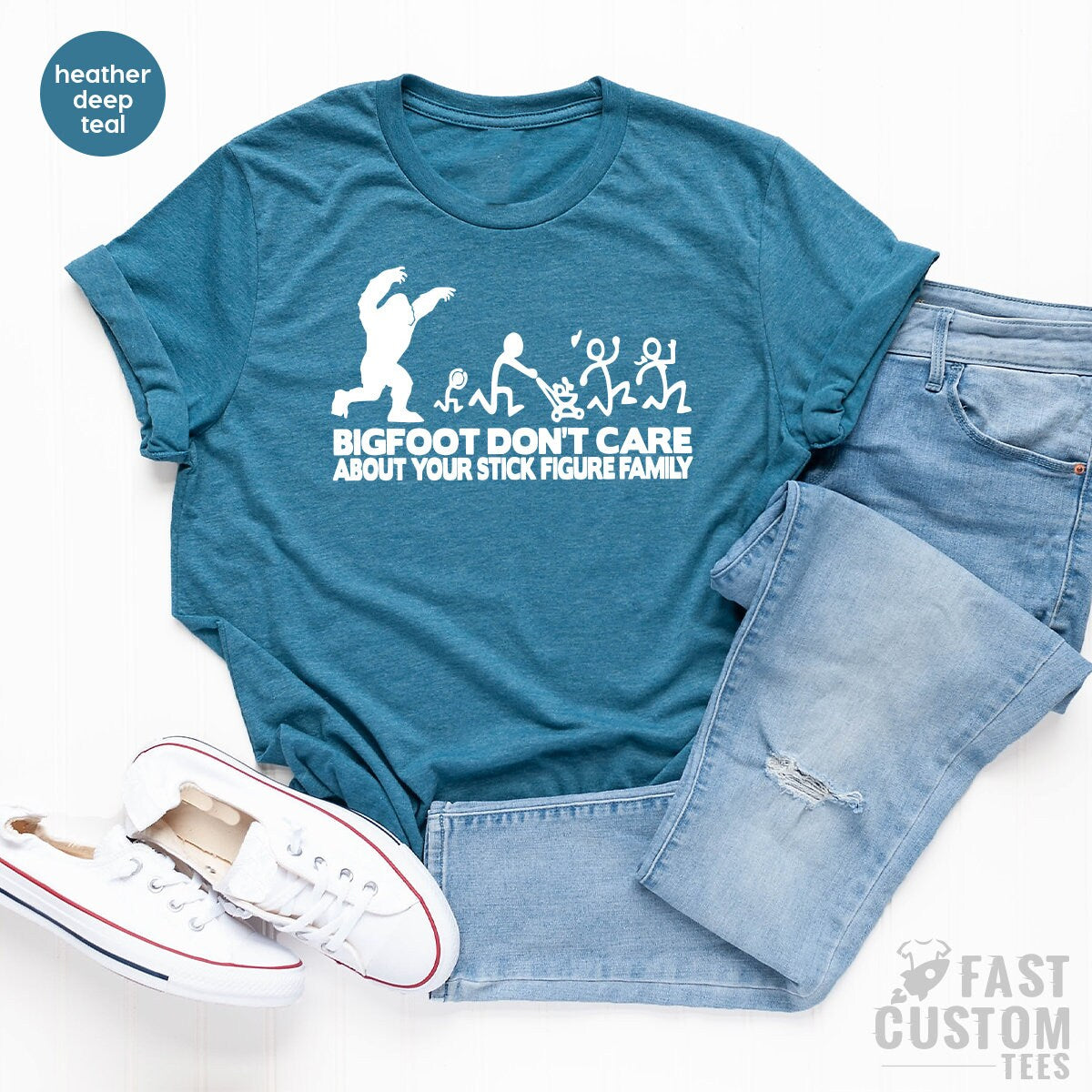 Funny Family Shirt, Big Foot T Shirt, Family Gifts, Bigfoot Doesn't Care Your Stick Family Figure Family Tee, Sasquatch TShirt - Fastdeliverytees.com