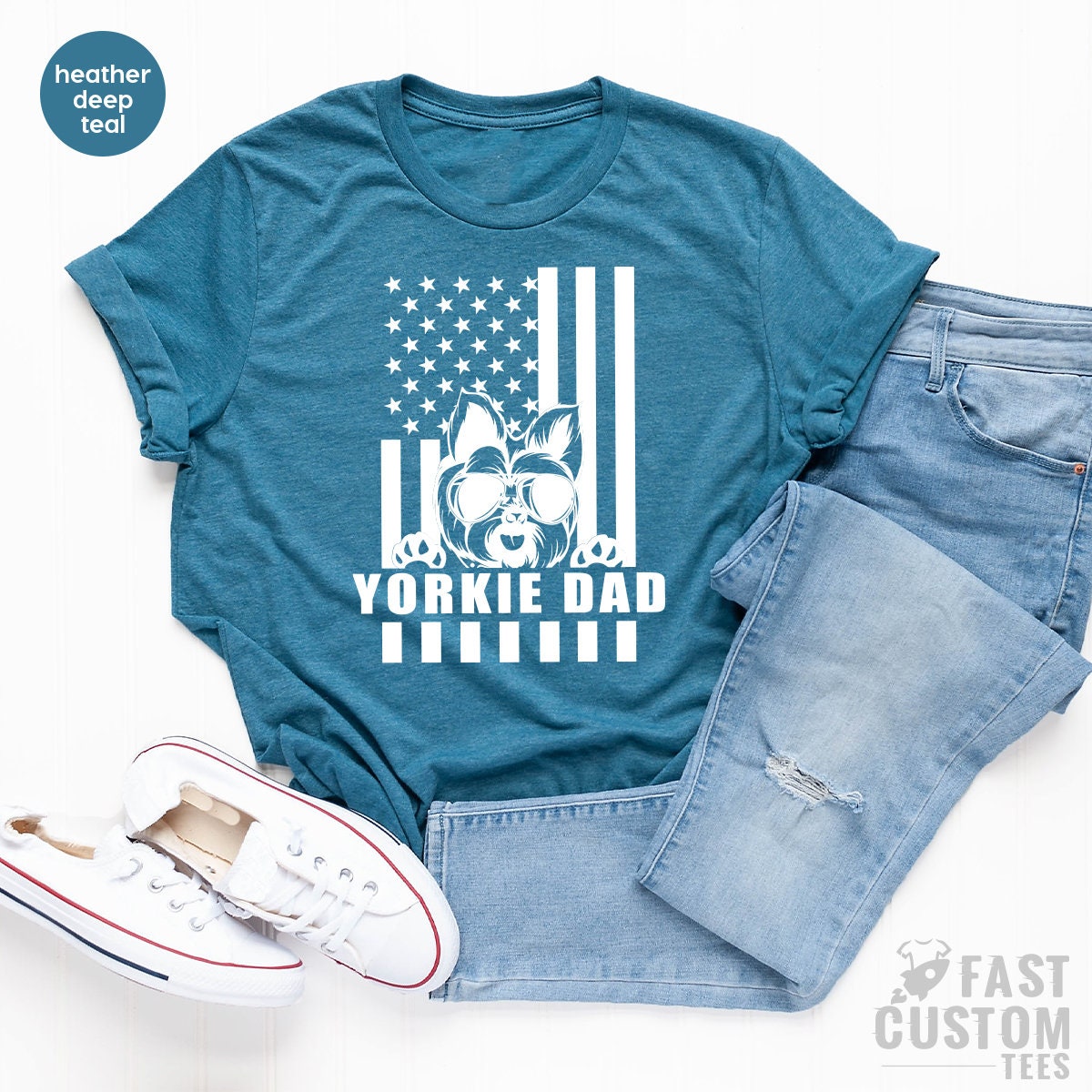 Yorkie Dad Shirt, American Flag With Yorkie, Gift For Pet Dad, Dog Dad Shirt, Yorkie Lover Gift, Best Yorkie Dad Ever Shirt, Yorkie Dad Tee - Fastdeliverytees.com
