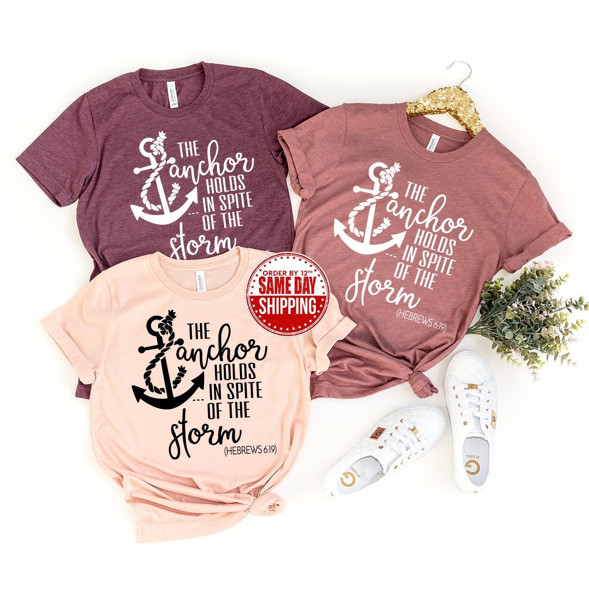 Christian T-Shirt, Hebrews 6:19 Shirt, Bible Verse Shirt, Faith Shirt, The Anchor Holds In Spite Of The Storm Shirt, Jesus Christ Tee - Fastdeliverytees.com
