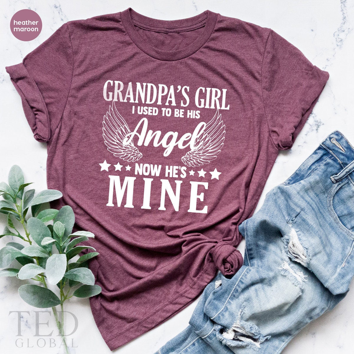 Grandfather Memorial T-Shirt, Bereavement T Shirt, Grandad Remembrance TShirt, Rest In Peace Shirt, Grandpa's Girl Shirt, Angel Wings Tees - Fastdeliverytees.com