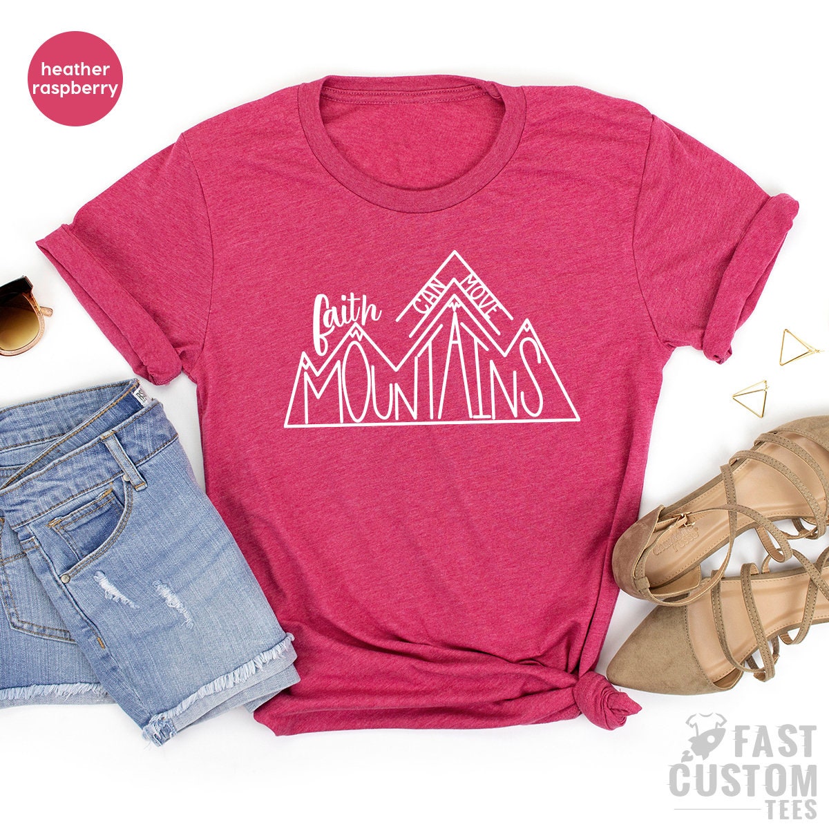 Christian T Shirt, Baptism Gifts, Faith T Shirt, Religious Shirt, Gift For Christian, Christian Mom Shirt, Faith Can Move Mountain - Fastdeliverytees.com