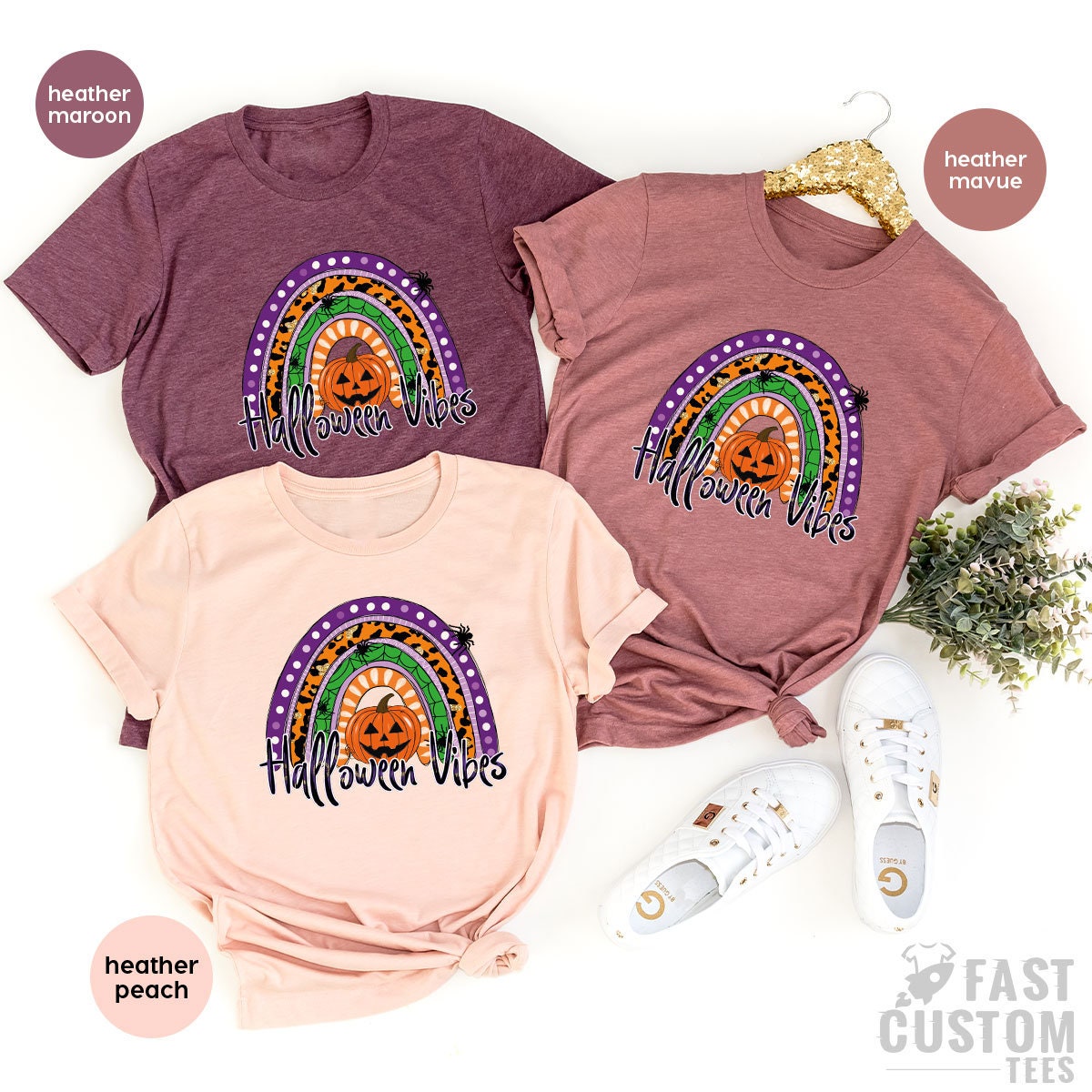Halloween Vibes Shirt, Rainbow Fall T Shirt, Spooky T-Shirt, Funny Halloween Shirts, Retro Halloween Tshirt, Vintage Autumn Shirt - Fastdeliverytees.com