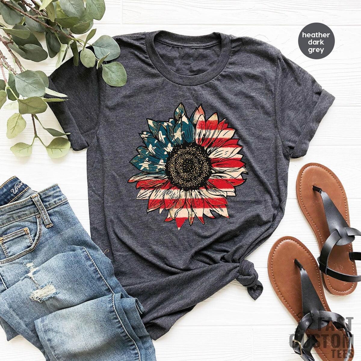 America Sunflower Shirt, USA Flag Flower T Shirt, Gift For American, 4th Of July Flag Graphic T-Shirt, Freedom TShirt, Independence Shirt - Fastdeliverytees.com