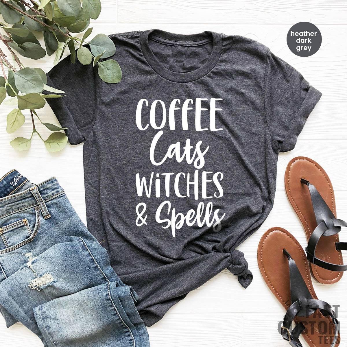 Coffee Cats Witches and Spells Shirt, Halloween Shirt, Witch Shirt, Coffee Lover Shirt, Funny Halloween Shirt, Halloween Gift - Fastdeliverytees.com