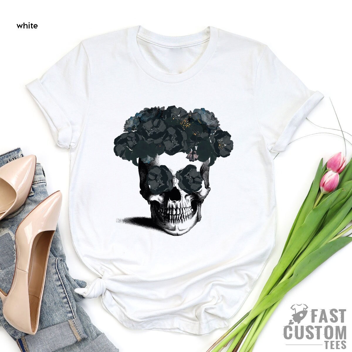 Halloween Shirt, Funny Skull Shirt, Skull Graphic T-Shirt, Gifts For Halloween, Flower Shirt, Floral Tshirt, Gothic Shirt, Fall Shirts - Fastdeliverytees.com