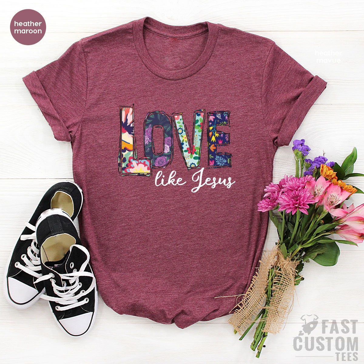 Love Like Jesus Shirt, Christian T-Shirt, Jesus T Shirt, Religious Shirt, Christmas Gift, Floral Shirt, Shirts For Women - Fastdeliverytees.com