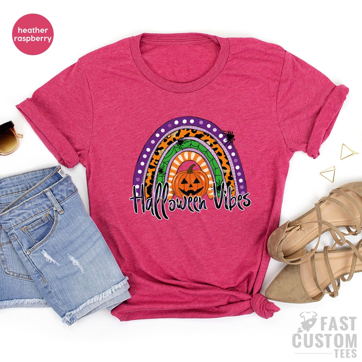 Halloween Vibes Shirt, Rainbow Fall T Shirt, Spooky T-Shirt, Funny Halloween Shirts, Retro Halloween Tshirt, Vintage Autumn Shirt - Fastdeliverytees.com