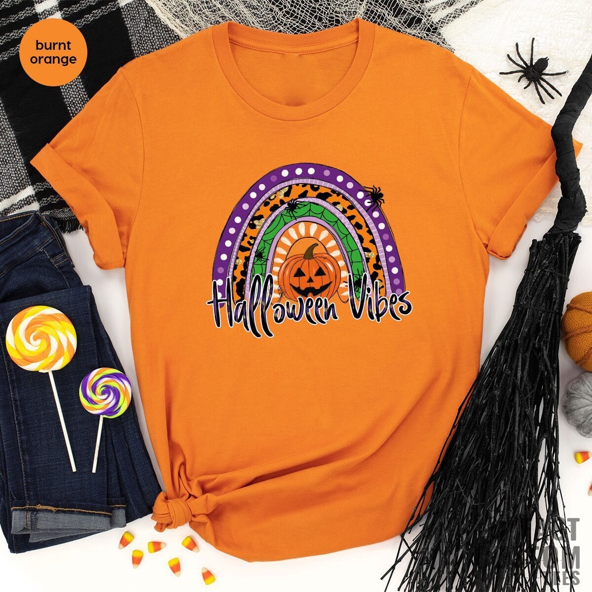 Halloween Vibes Shirt, Rainbow Fall T Shirt, Spooky T-Shirt, Funny Halloween Shirts, Retro Halloween Tshirt, Vintage Autumn Shirt - Fastdeliverytees.com