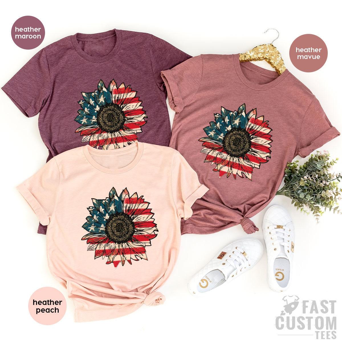 America Sunflower Shirt, USA Flag Flower T Shirt, Gift For American, 4th Of July Flag Graphic T-Shirt, Freedom TShirt, Independence Shirt - Fastdeliverytees.com
