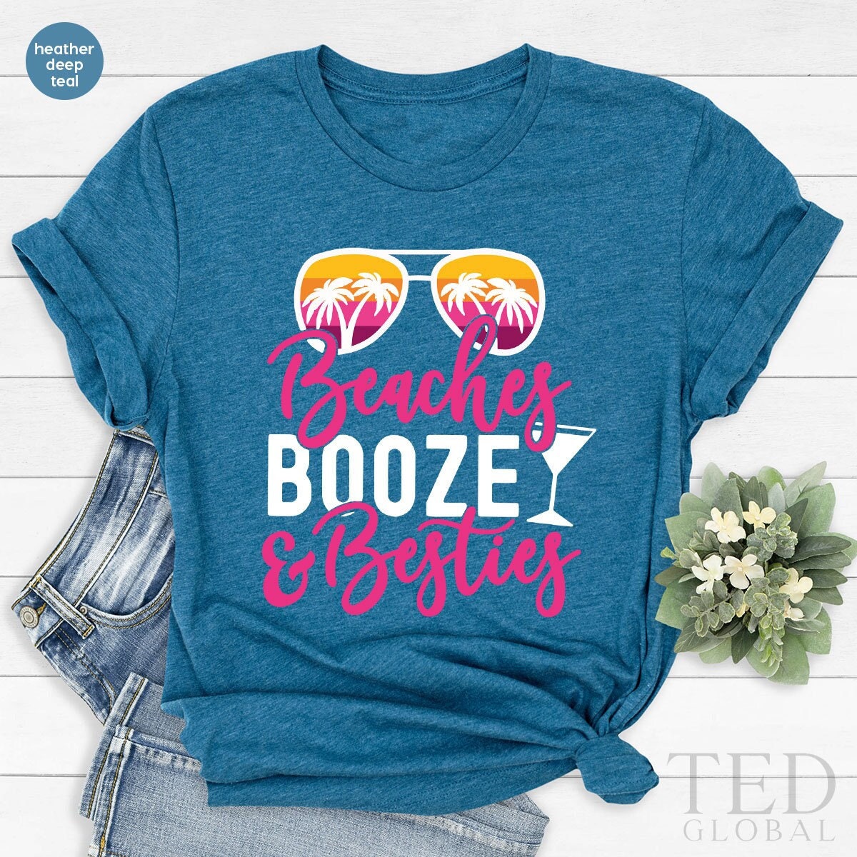 Funny Beach Shirt, Summer Vacation T-Shirt, Cute Trip T Shirt, Best Friend Shirts, Tropical Tee, Booze Besties T-Shirt, Gift For Friends - Fastdeliverytees.com