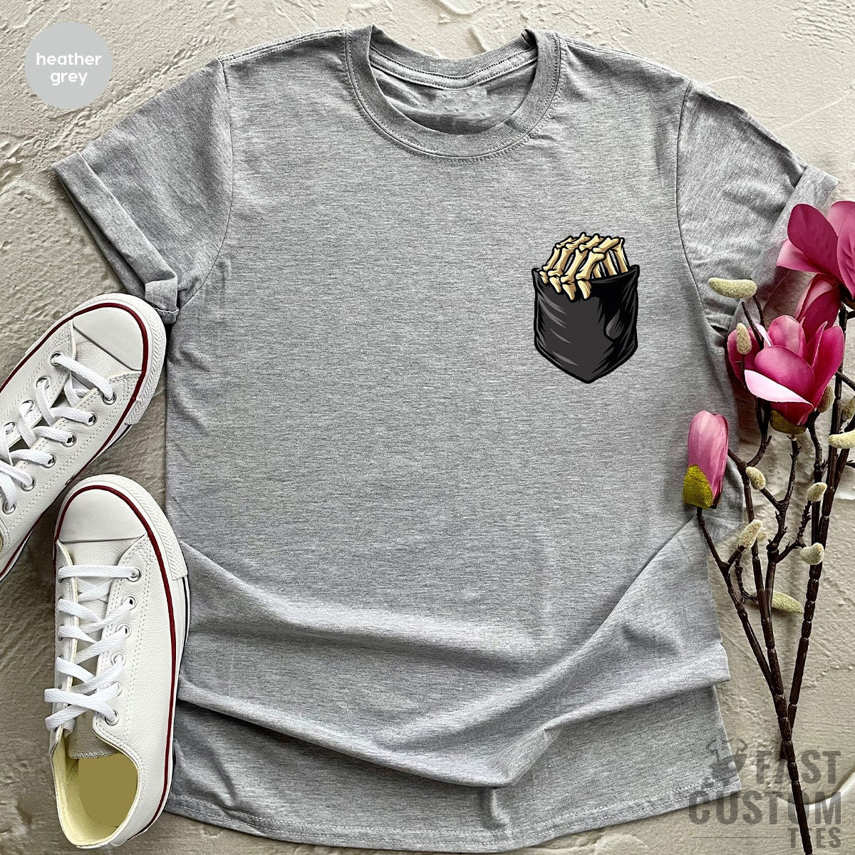 Skeleton Hand Shirt, Funny Pocket Print T Shirt, Fall TShirt, Skeleton T-Shirt, Halloween Shirts - Fastdeliverytees.com