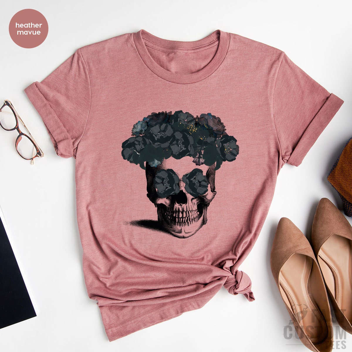 Halloween Shirt, Funny Skull Shirt, Skull Graphic T-Shirt, Gifts For Halloween, Flower Shirt, Floral Tshirt, Gothic Shirt, Fall Shirts - Fastdeliverytees.com