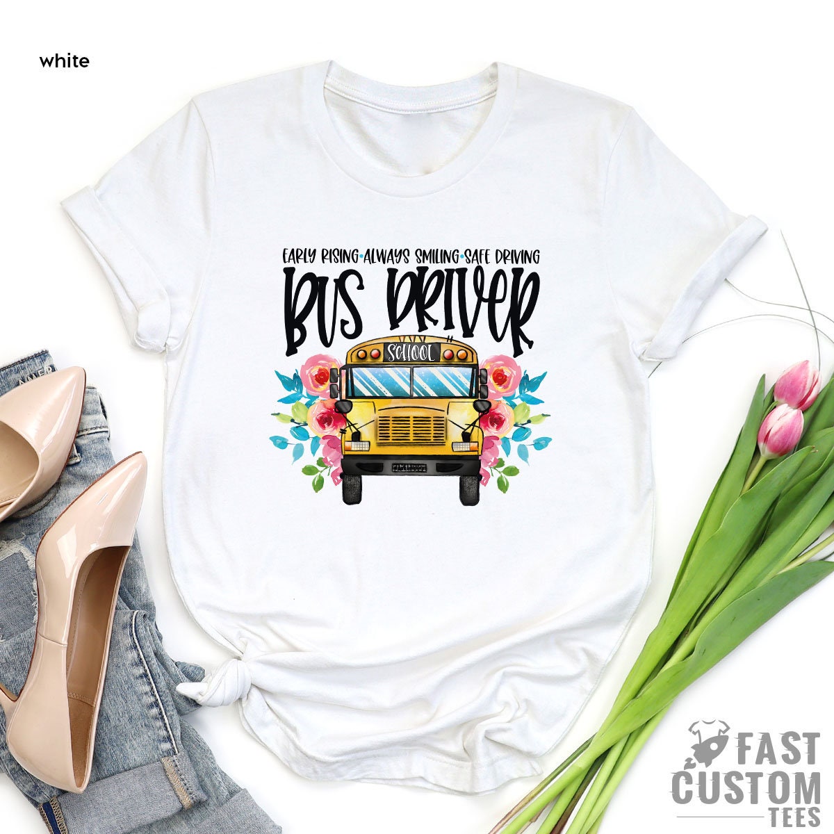 School Bus Driver Shirt, Early Rising Always Smiling Safe Driving T-Shirt, Shirts For Bus Drivers, Favorite Bus Driver Gift - Fastdeliverytees.com