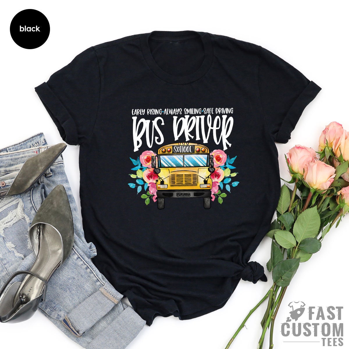 School Bus Driver Shirt, Early Rising Always Smiling Safe Driving T-Shirt, Shirts For Bus Drivers, Favorite Bus Driver Gift - Fastdeliverytees.com