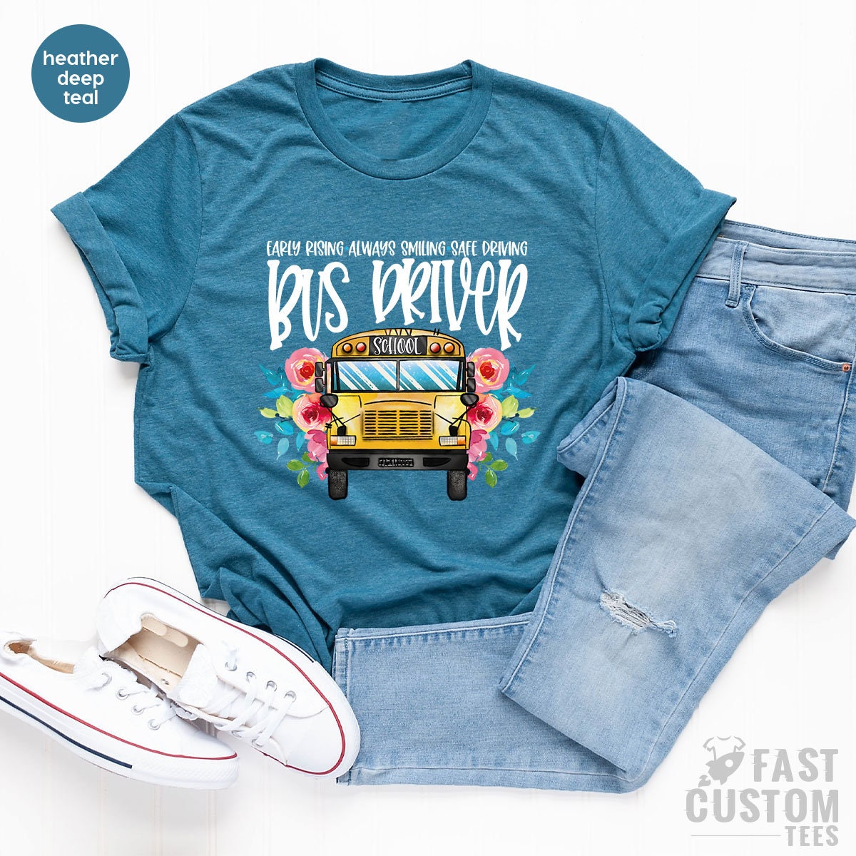 School Bus Driver Shirt, Early Rising Always Smiling Safe Driving T-Shirt, Shirts For Bus Drivers, Favorite Bus Driver Gift - Fastdeliverytees.com