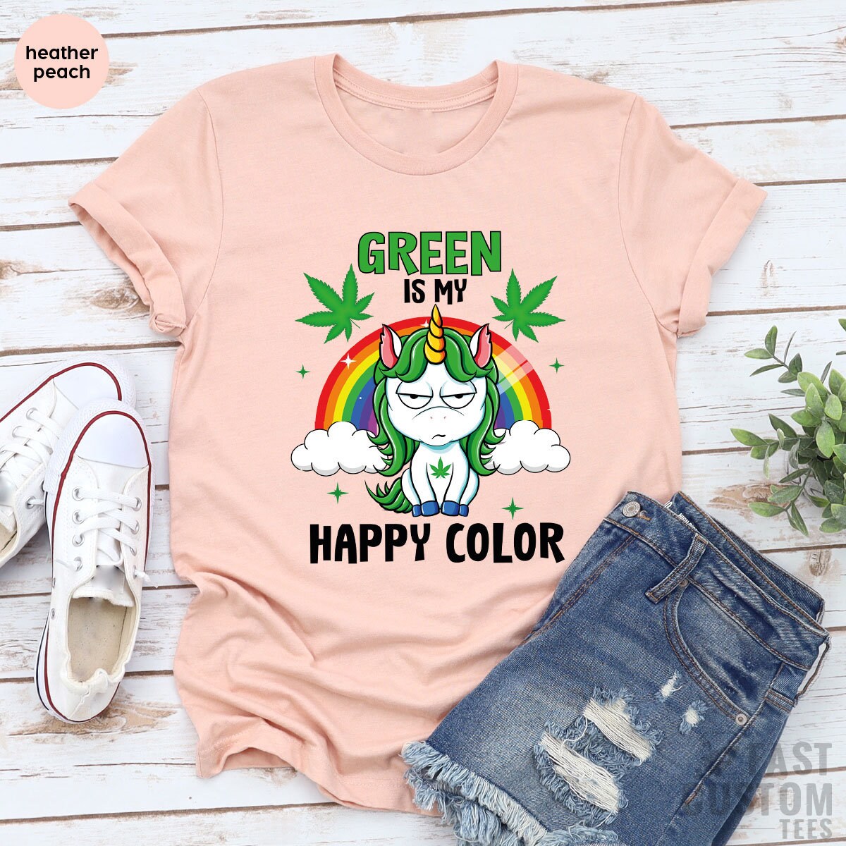 Weed Shirt, Cannabis Shirt, Green Is My Happy Color Shirt, Marijuana T-Shirt, Unicorn Shirt, Rainbow Shirt, Gift For Weed Lover, Pothead Tee - Fastdeliverytees.com