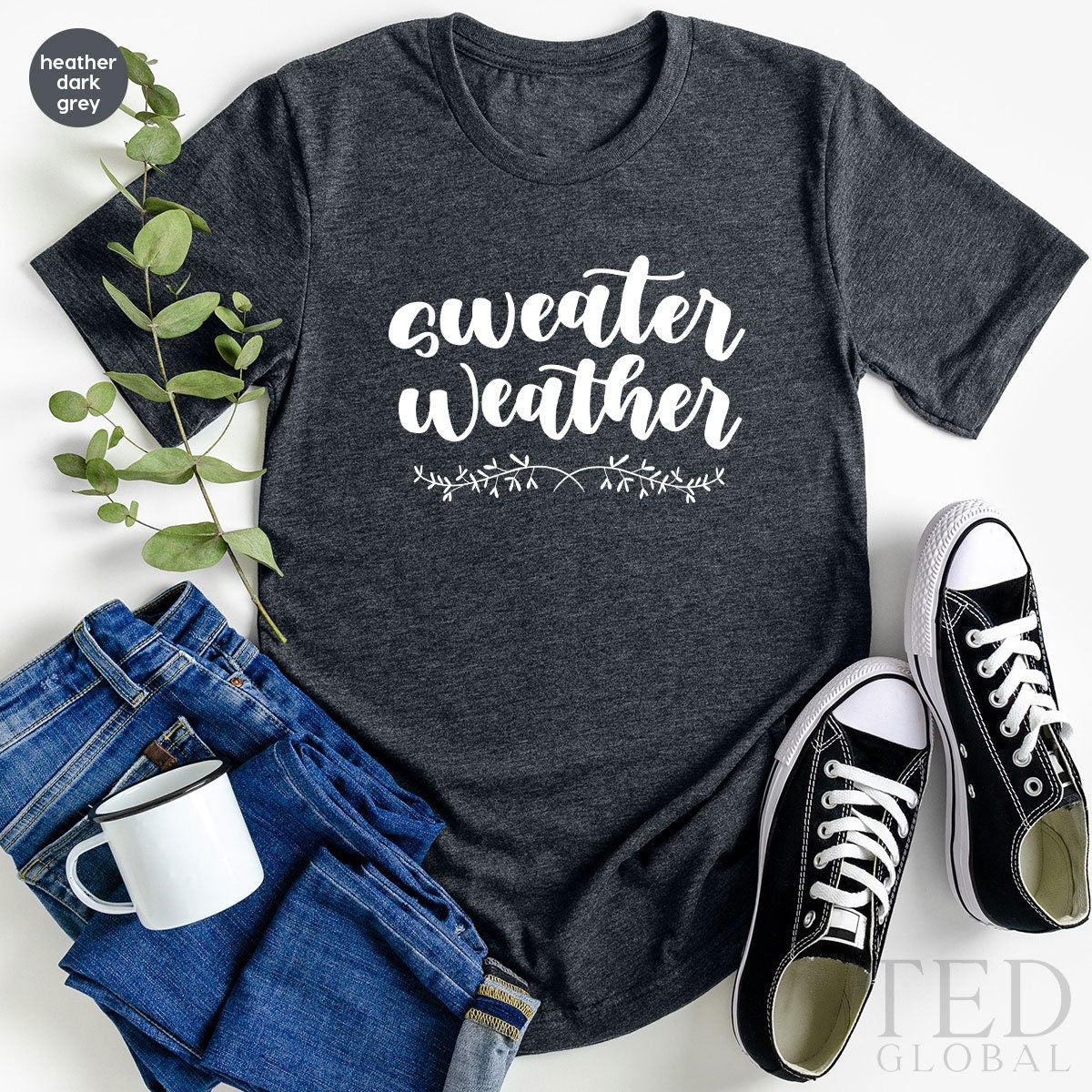 Cute Sweater Weather T-Shirt, Funny Fall T Shirt, Family Fall Shirts, Floral Autumn Shirt, Pumpkin Season TShirt, Gift For Thanksgiving - Fastdeliverytees.com