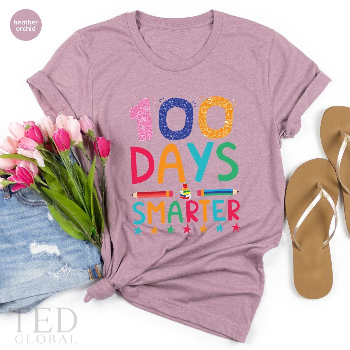 100 Days Smarter Shirt, Teacher T Shirt, Preschool Shirt, School Shirts, 100 Day Of School Tee, First Day Of School T-Shirt, Gift For School - Fastdeliverytees.com