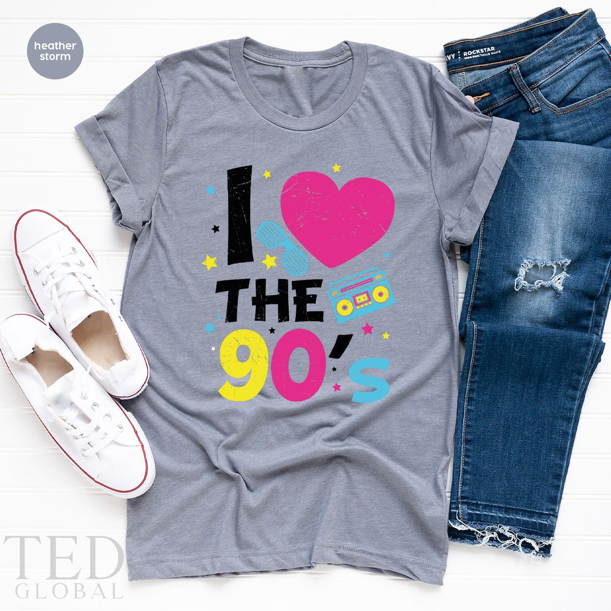 Cute I Heart The Cassette T-Shirt, Historical T Shirt, Multi-Colored Shirts, Color Revel 90s Shirt, Cassette TShirt, Gift For 90's Birthday - Fastdeliverytees.com