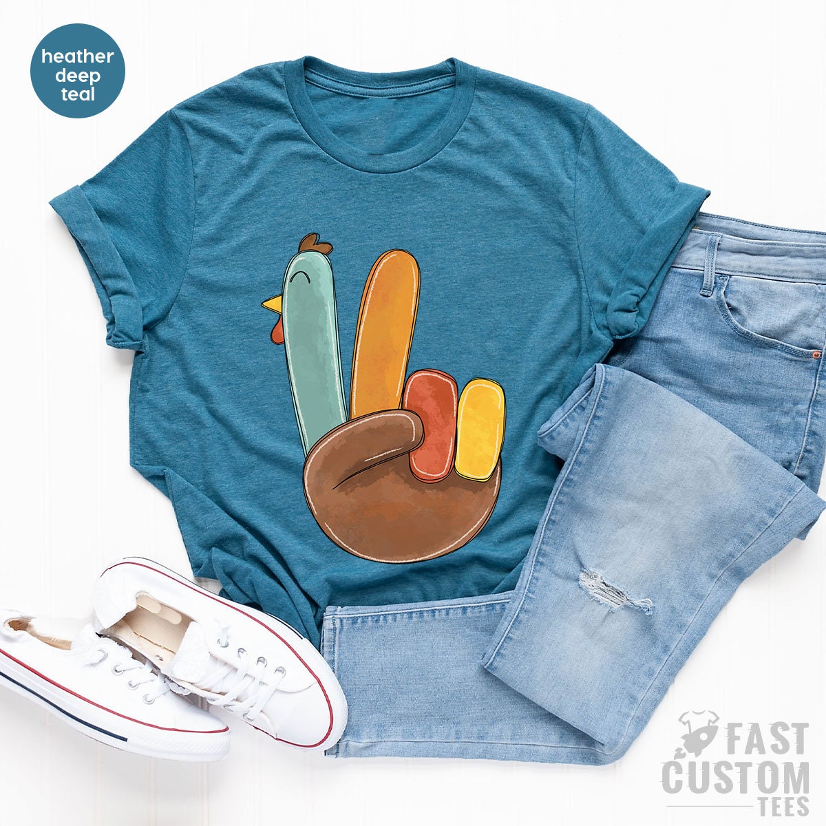 Cute Turkey Thankful Shirt, Thanksgiving Shirt, Funny Turkey Shirt, Peace Turkey Shirt, Thankful Funny Shirt, Funny Family Thanksgiving Tee - Fastdeliverytees.com