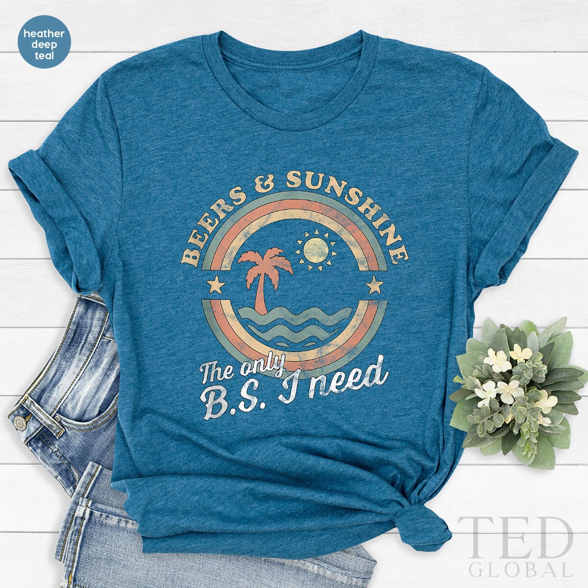 Beer Lover T-Shirt, Beers &Sunshine T Shirt, Alcohol Lover Tee, Vacation Beer Shirts, Beach Shirt, Beer TShirt, Gift For Drinker Lover - Fastdeliverytees.com