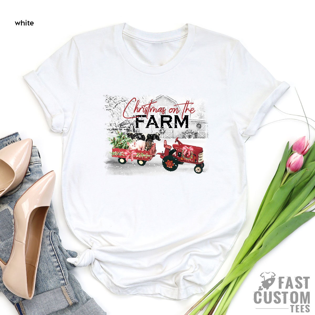 Christmas on the Farm T-shirt, Christmas Women T-Shirt, Women Christmas Gift, Farm Christmas Shirt, Xmas Gift, Cute Family Christmas Tee - Fastdeliverytees.com