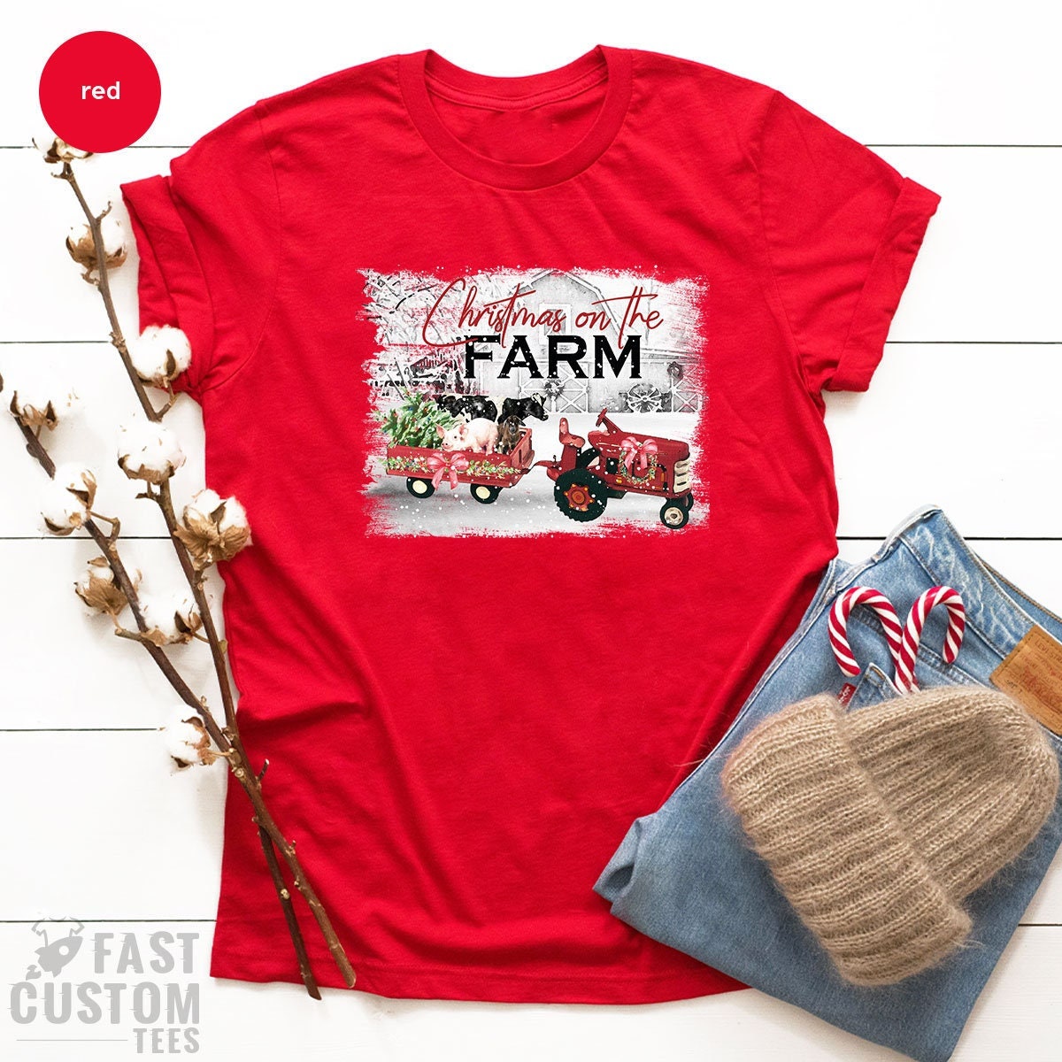 Christmas on the Farm T-shirt, Christmas Women T-Shirt, Women Christmas Gift, Farm Christmas Shirt, Xmas Gift, Cute Family Christmas Tee - Fastdeliverytees.com