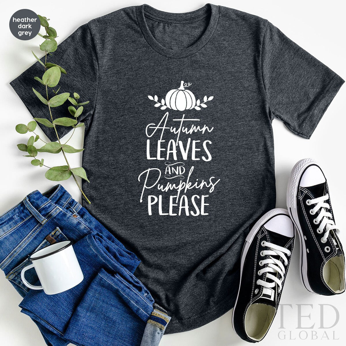 Women's Funny Fall Thankful T-Shirt - Pumpkin Leaves Graphic Tee, Short Sleeve, Casual Thanksgiving Top - View #7