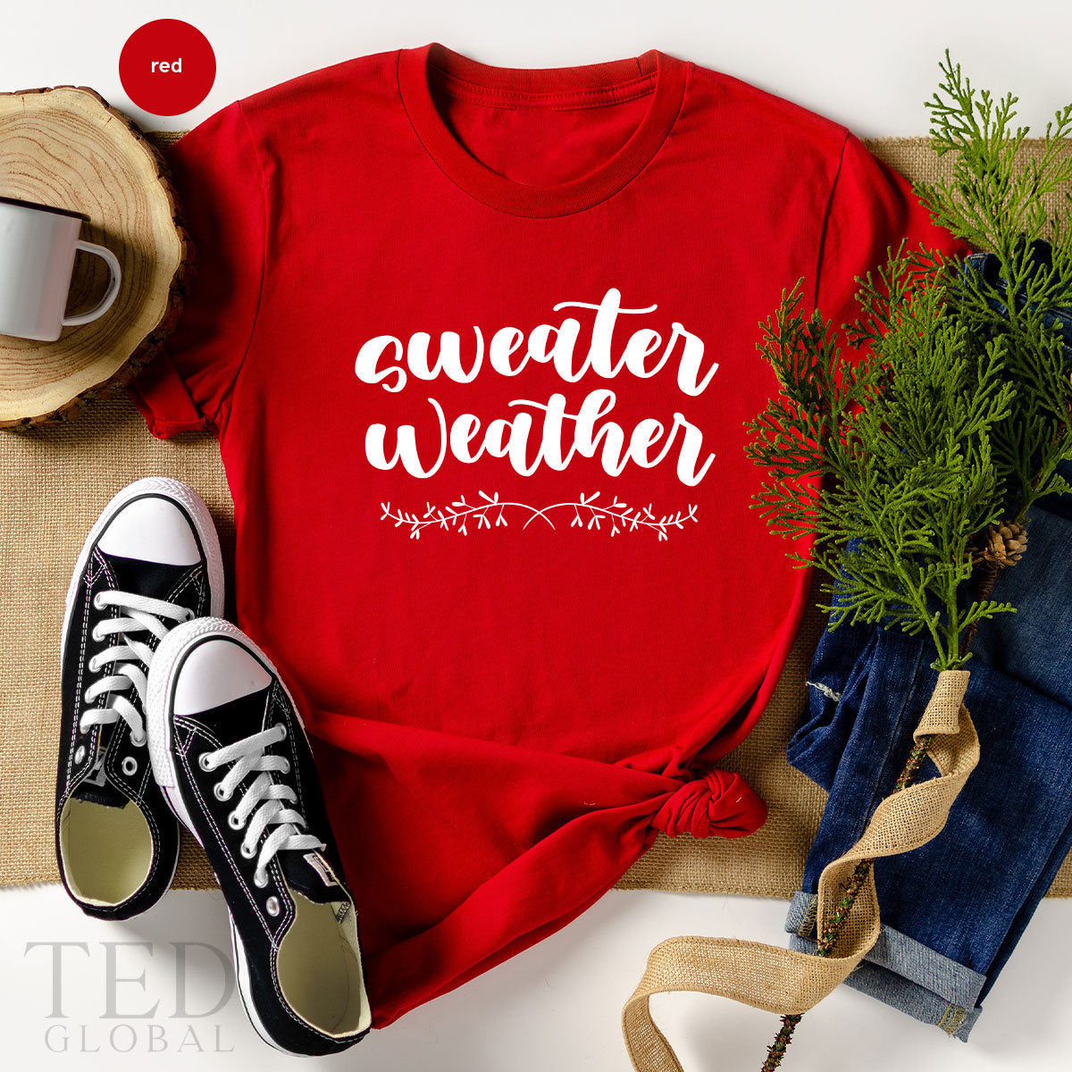 Cute Sweater Weather T-Shirt, Funny Fall T Shirt, Family Fall Shirts, Floral Autumn Shirt, Pumpkin Season TShirt, Gift For Thanksgiving - Fastdeliverytees.com