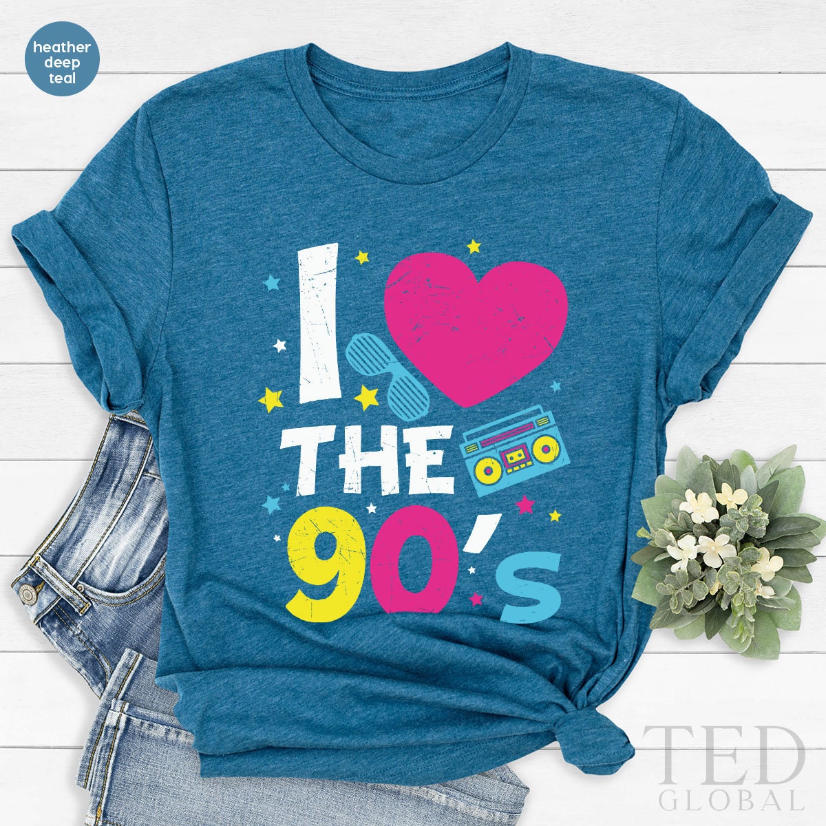 Cute I Heart The Cassette T-Shirt, Historical T Shirt, Multi-Colored Shirts, Color Revel 90s Shirt, Cassette TShirt, Gift For 90's Birthday - Fastdeliverytees.com