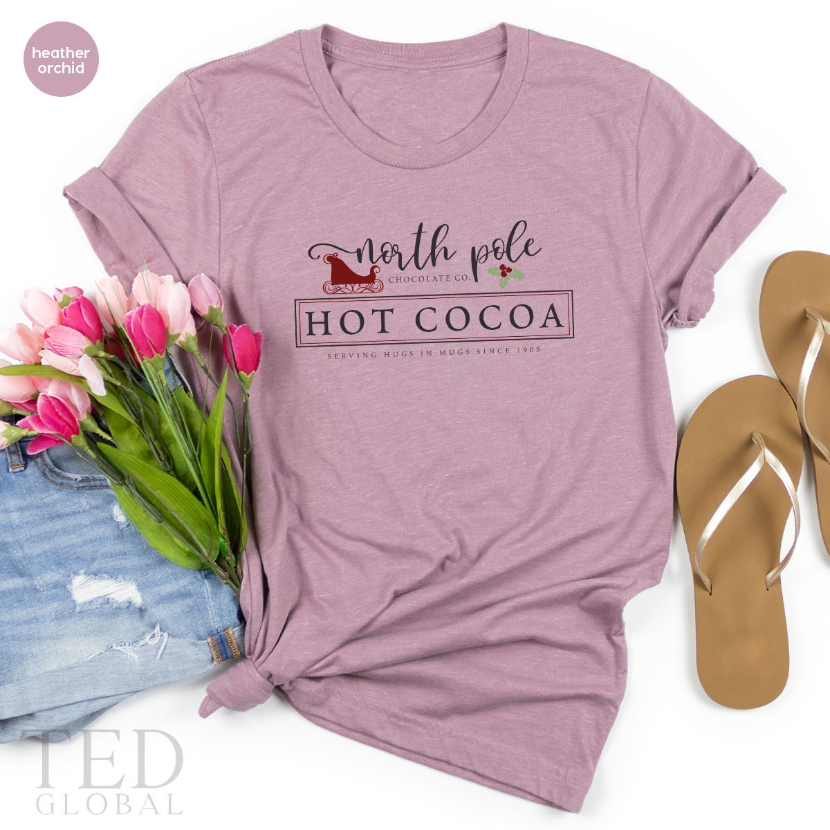 Cute North Pole Hot Cocoa T-Shirt, Funny Chocolate T Shirt, Shirts, Family Christmas Shirt, Serving Hugs In Mugs TShirt, Gift For Christmas - Fastdeliverytees.com