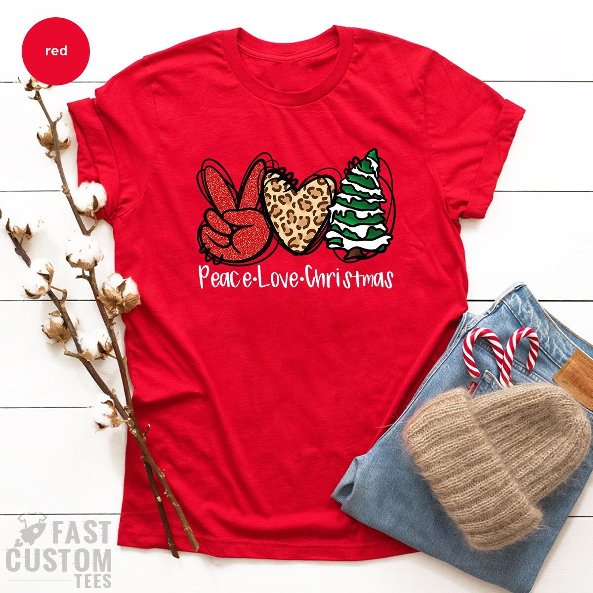 Peace Love Christmas T-Shirt, Merry Noel Shirt, Women Christmas T-shirt, Christmas Gift, Merry Cute Christmas Tee, Family Christmas Shirt - Fastdeliverytees.com